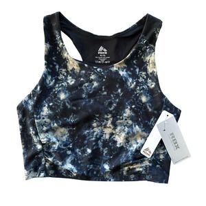 RBX Active Longline Racerback Sports Bra Size XL Blue Spatter Dye Pattern